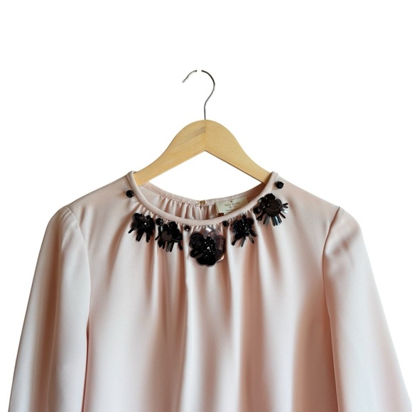 Kate Spade Embellished Crepe Top Blouse Medium Pink Champagne - Picture 3 of 16